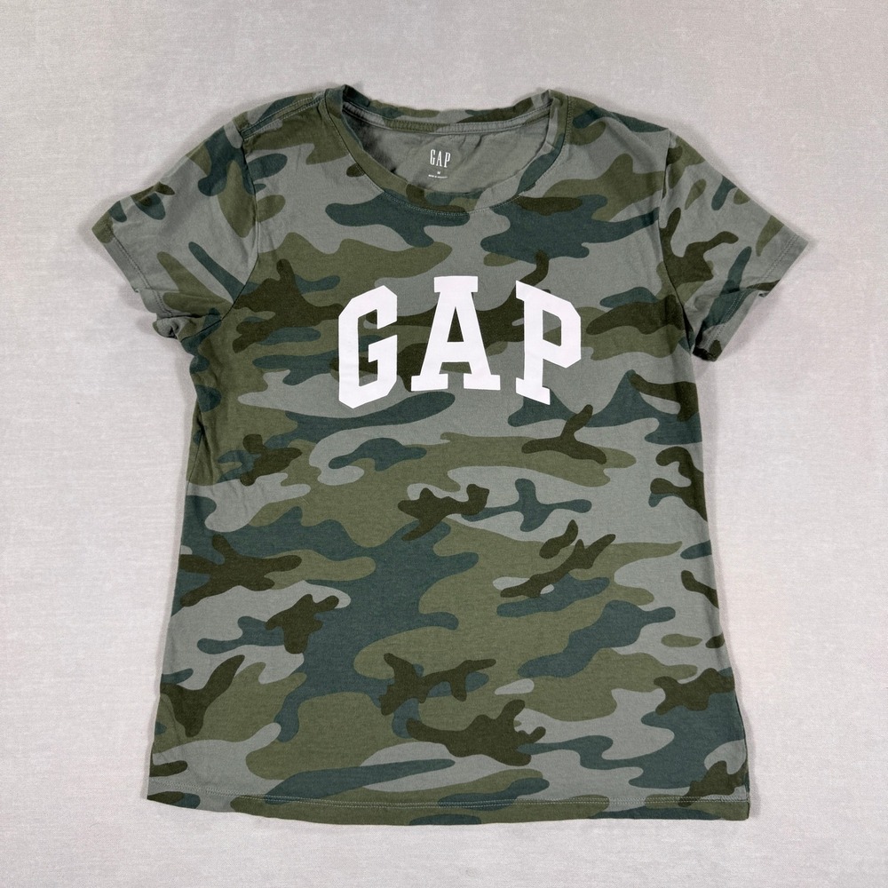 GAP Women's Camouflage Logo T Shirt Short Sleeve‎ Crew Neck Size Medium